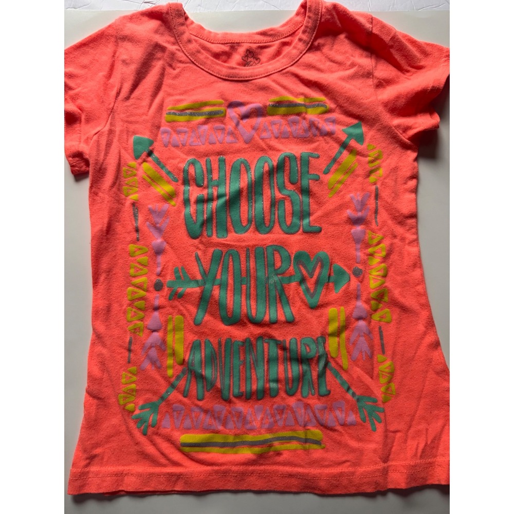 Adoree Girls Choose Your Adventure Graphic T-Shirt Coral Pink Size M 7/8 Glitter